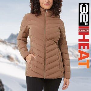 32 Degrees | Ladies' Power Stretch Hooded Jacket | Puffer | Cognac | NWT